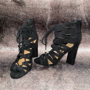 Black Suede Laced Heels